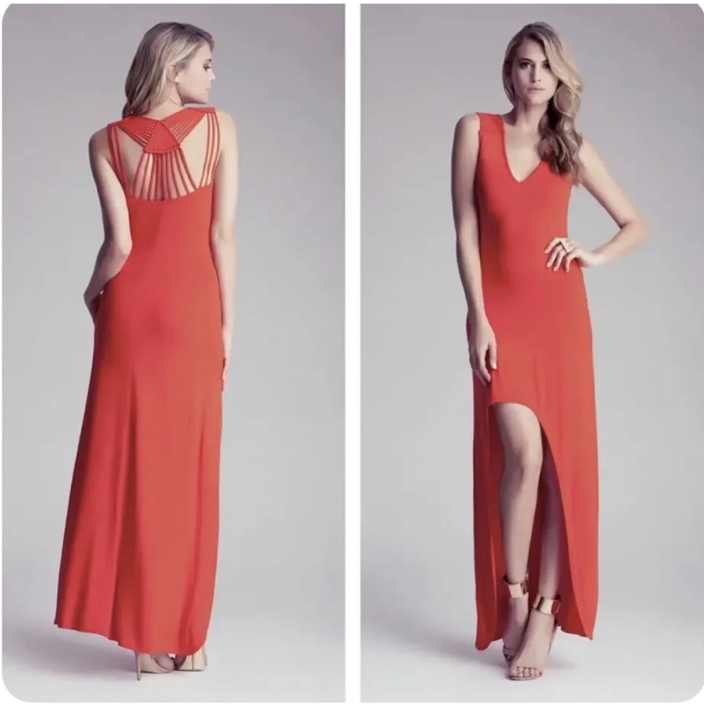 BeBe maxi coral high low dress size medium new with tags